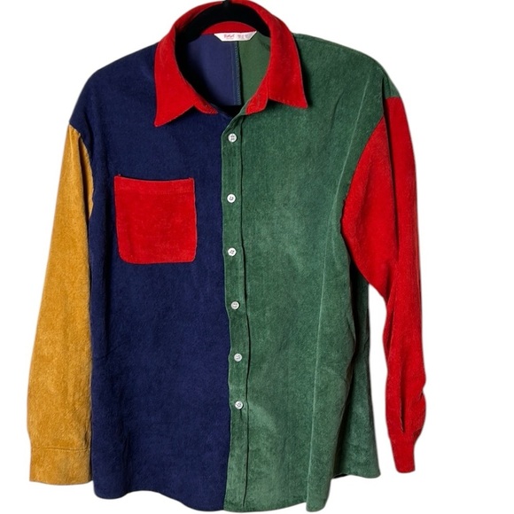 Vintage Tops - Oversized Corduroy women shirt ,PTP 22” women Colorblock ,colorful S/ M/